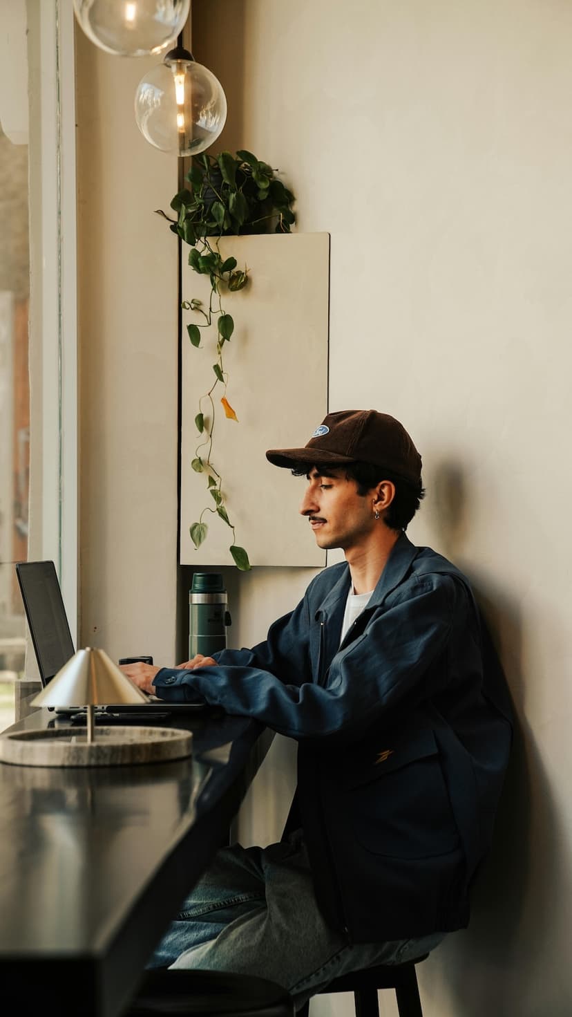 Original photo of a man in a cafe